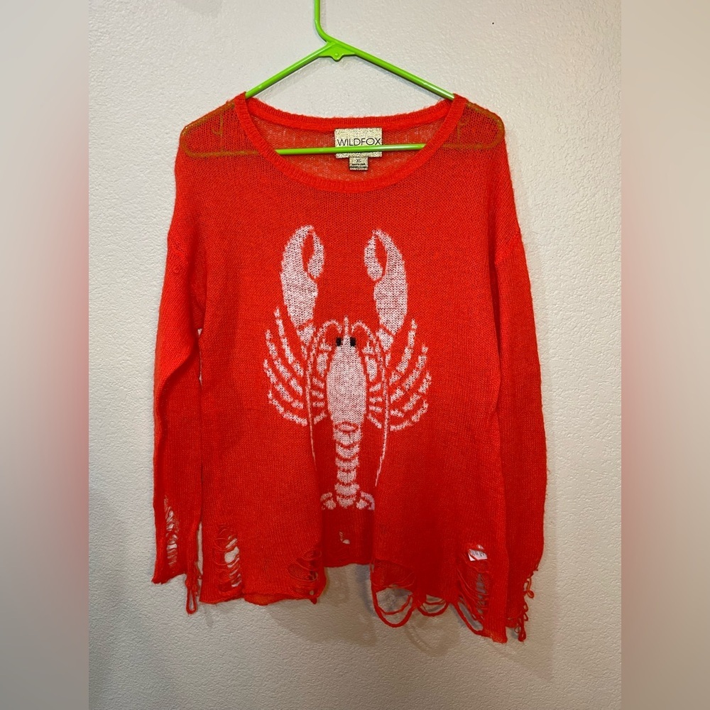 Wildfox Red Lobster Distressed Sweater - Picture 2 of 9